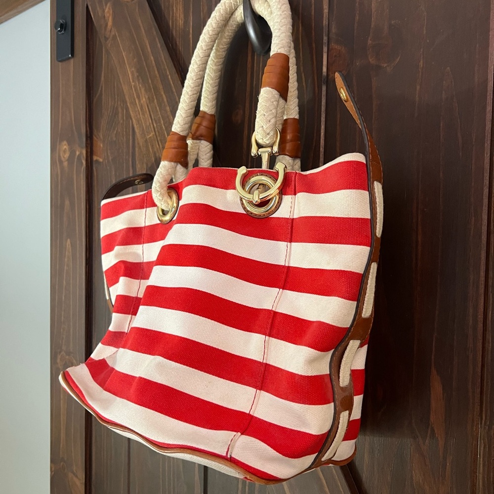 Michael Kors Used red & white striped nautical Hobo bag